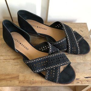 Lucky Brand Gallah 2 Leather Cut Out Flat Sandals - Size 8.5 Womens